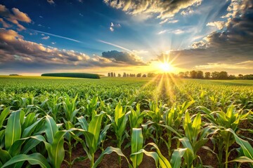 Panoramic corn field under sunlight