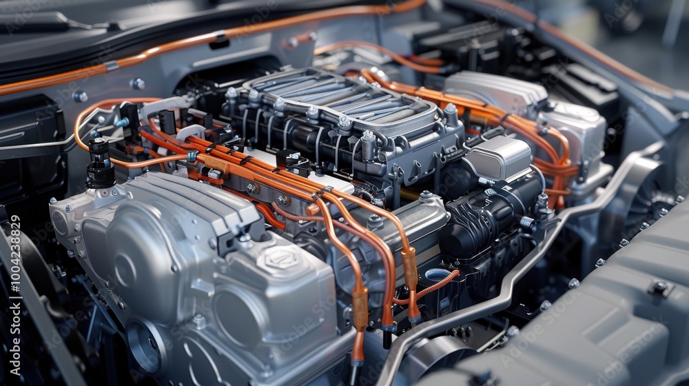 Poster modern engine components with intricate design details