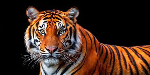 Obraz premium Vibrant orange tiger stripes on black background with bright studio lighting