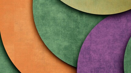 Colorful geometric shapes in green, orange, and purple layered on a textured background, providing a modern and playful design element for creative projects.