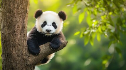 Obraz premium Adorable Panda Cub in a Tree