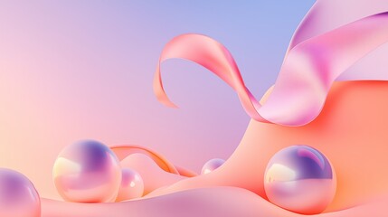 3D render pink satin breast cancer awareness ribbon floating among soap bubbles on soft lilac purple background symbolizing support, unity, and hope during Breast Cancer Awareness Month