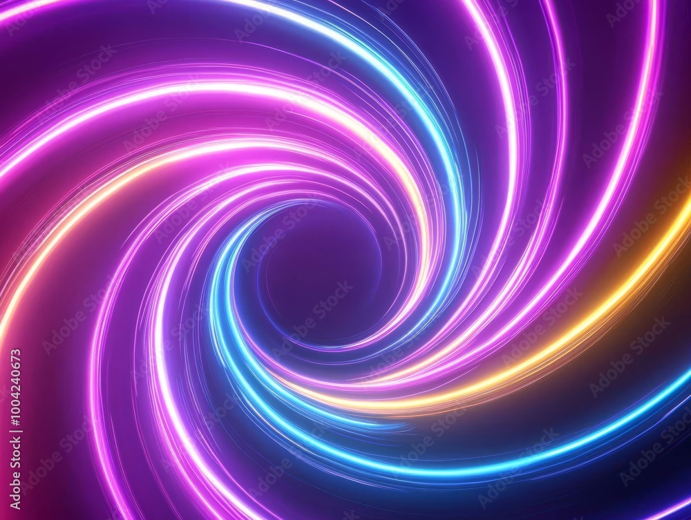 Poster vibrant abstract vortex of swirling neon lights in a digital chaos of colorful patterns