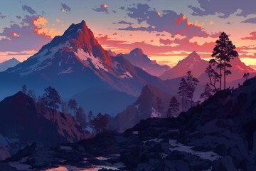 Tranquil Mountain Range at Sunset