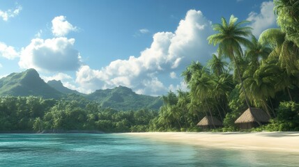 Tropical Asian Landscape with Palm Forests and Sandy Beach