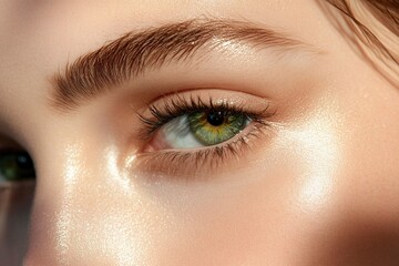 Fototapeta premium A close-up image showcasing the beautiful green eyes of a woman with natural makeup. Ideal for beauty, skincare, generative ai