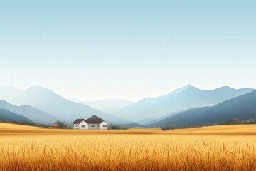 Fototapeta premium Serene Rural Landscape with Golden Wheat Fields