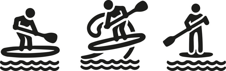 Paddleboarding Icons Depicting Various Stand-Up Paddle Techniques