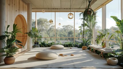 Fototapeta premium Modern Relaxation Space with Natural Light and Plants