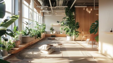 Fototapeta premium Bright Indoor Space with Lush Greenery and Natural Light