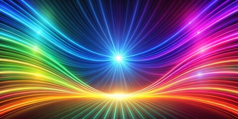 Obraz premium Vibrant neon spectrum background with colorful curved rays and glowing lines