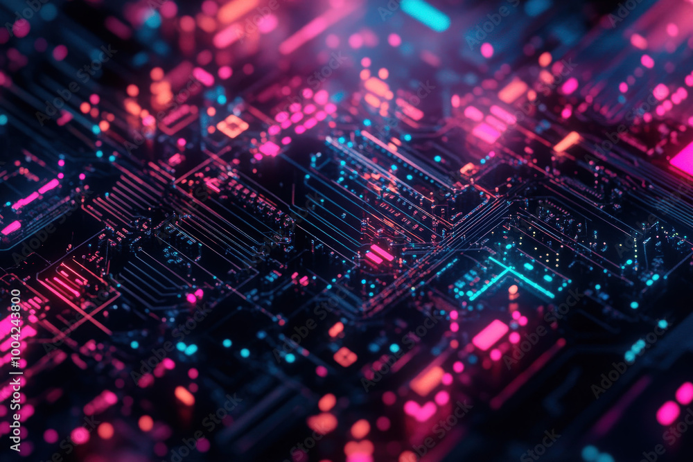 Poster electrifying technology abstract showcasing vibrant circuitry illuminated in a dazzling display of p