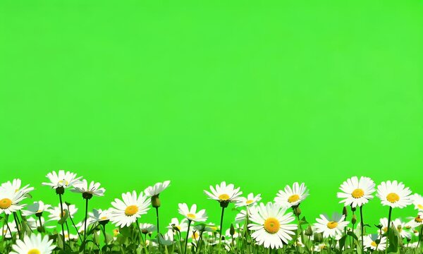 Daisies bloom softly in the wind on endless green screen fields, their gentle swaying perfect for compositing in post-production