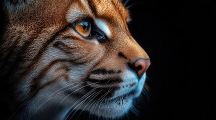 Obraz premium majestic puma gazes intensely from a dark studio setting with dramatic lighting highlighting its powerful features and piercing eyes evoking a sense of wild elegance and strength