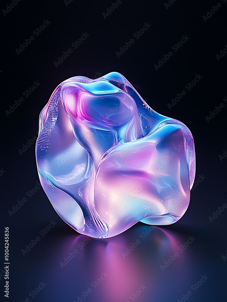 Poster a colorful, translucent blob sculpture with smooth curves and vibrant lighting on a dark background.
