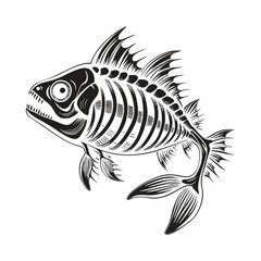 Fish skeleton silhouette Vector art Illustration .
