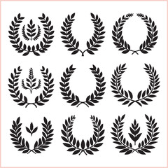 Naklejka premium Set of black laurels frames branches Hand drawn vector laurel leaves decorative silhouette elements