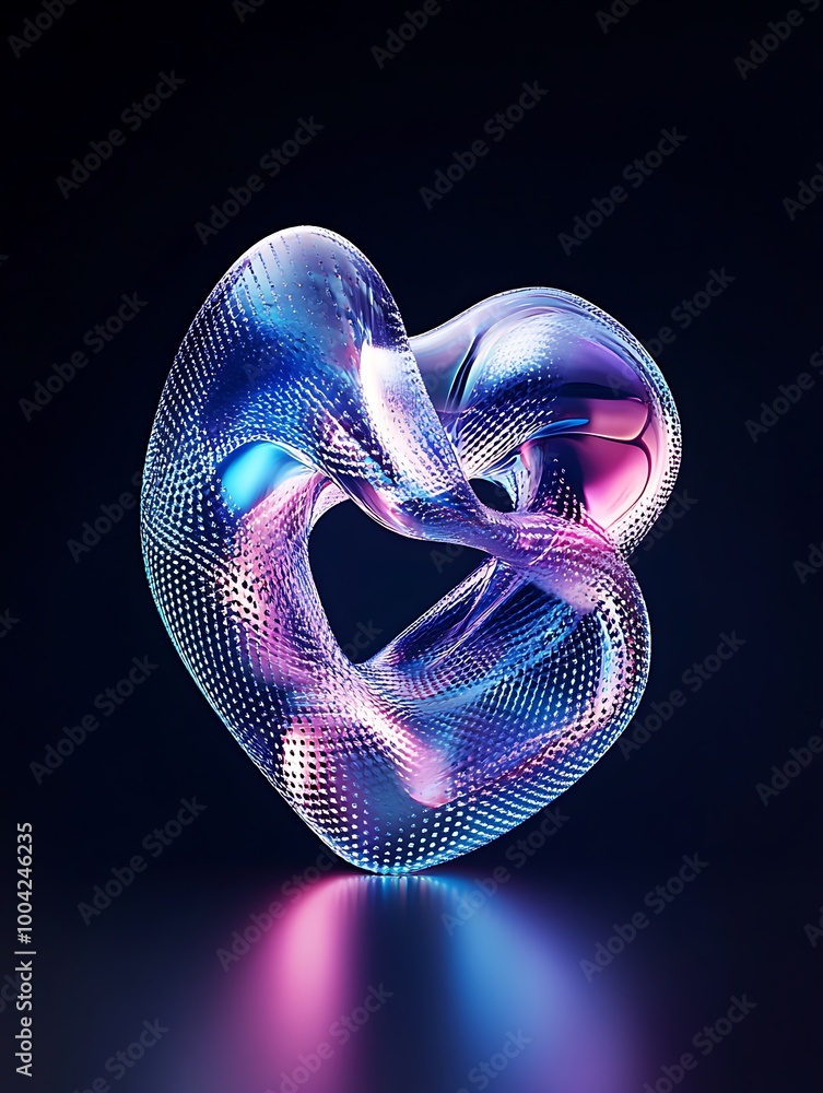 Poster a dynamic, colorful 3d abstract heart shape, featuring luminous curves and intricate textures agains