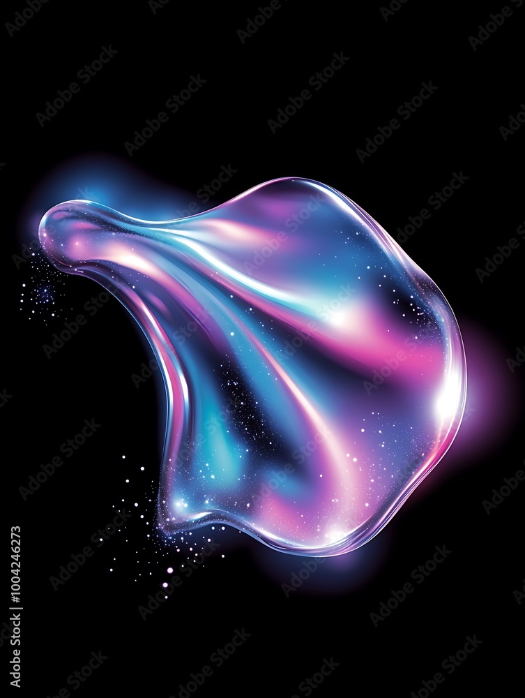 Poster a glowing and colorful abstract shape with fluid dynamics on a black background. a minimalist poster