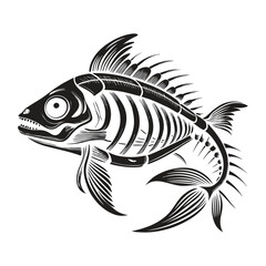 Fish skeleton silhouette Vector art Illustration .