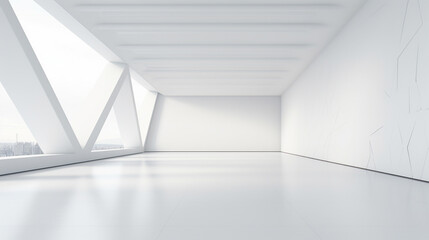 Obraz premium Bright and Minimalist Architectural Interior with Clean White Walls Geometric Patterns and Abundant Natural Lighting