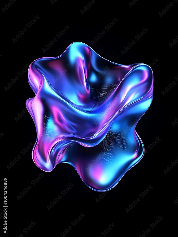 Poster a vibrant, fluid 3d shape with blue and pink hues, creating an abstract and dynamic visual effect ag