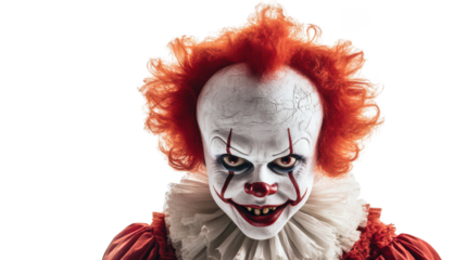 Creepy Clown with Distinctive Makeup and Red Hair
