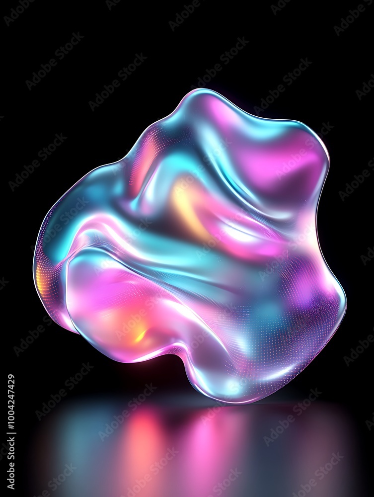 Poster a vibrant, abstract shape with colorful reflections against a dark background. a minimalist poster i