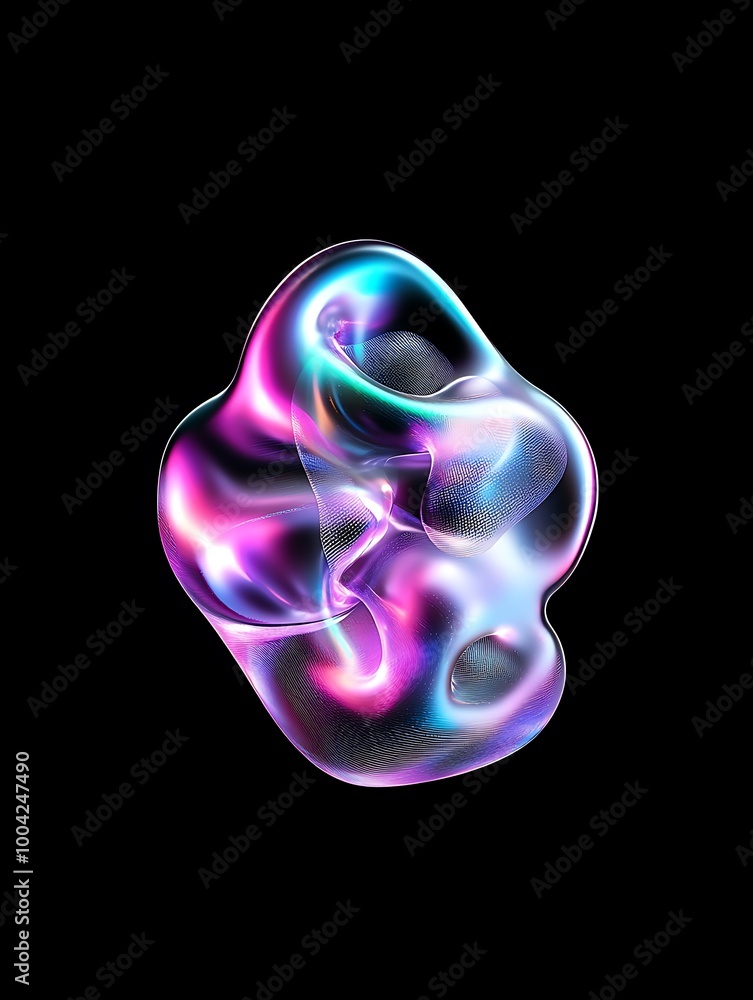 Poster a vibrant, abstract shape with swirling colors creating a mesmerizing visual effect against a black 