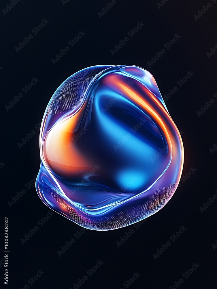 Poster a vibrant abstract shape blending blue and orange hues, set against a dark background, creating a dy