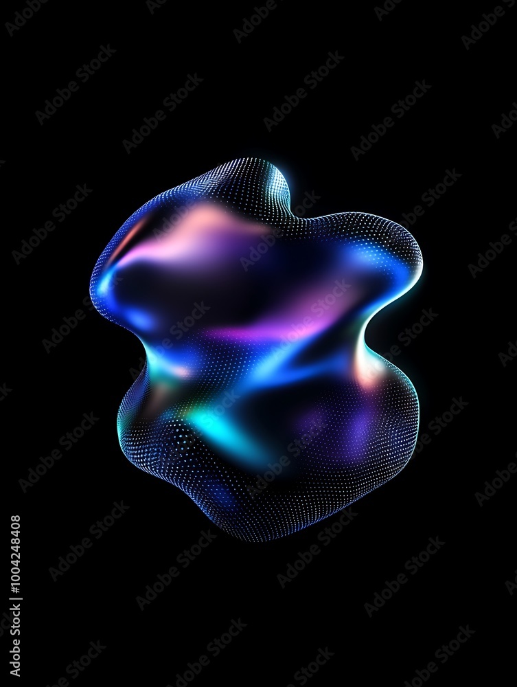 Poster a vibrant abstract shape with a glossy surface and captivating colors, set against a black backgroun