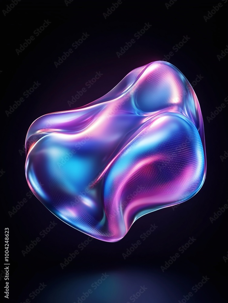 Poster a vibrant abstract shape with fluid, colorful surfaces on a dark background, showcasing modern desig