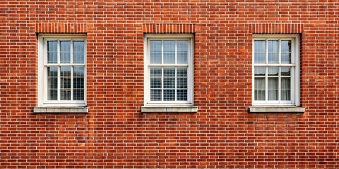 Obraz premium Panoramic red brick wall with repetitive white window