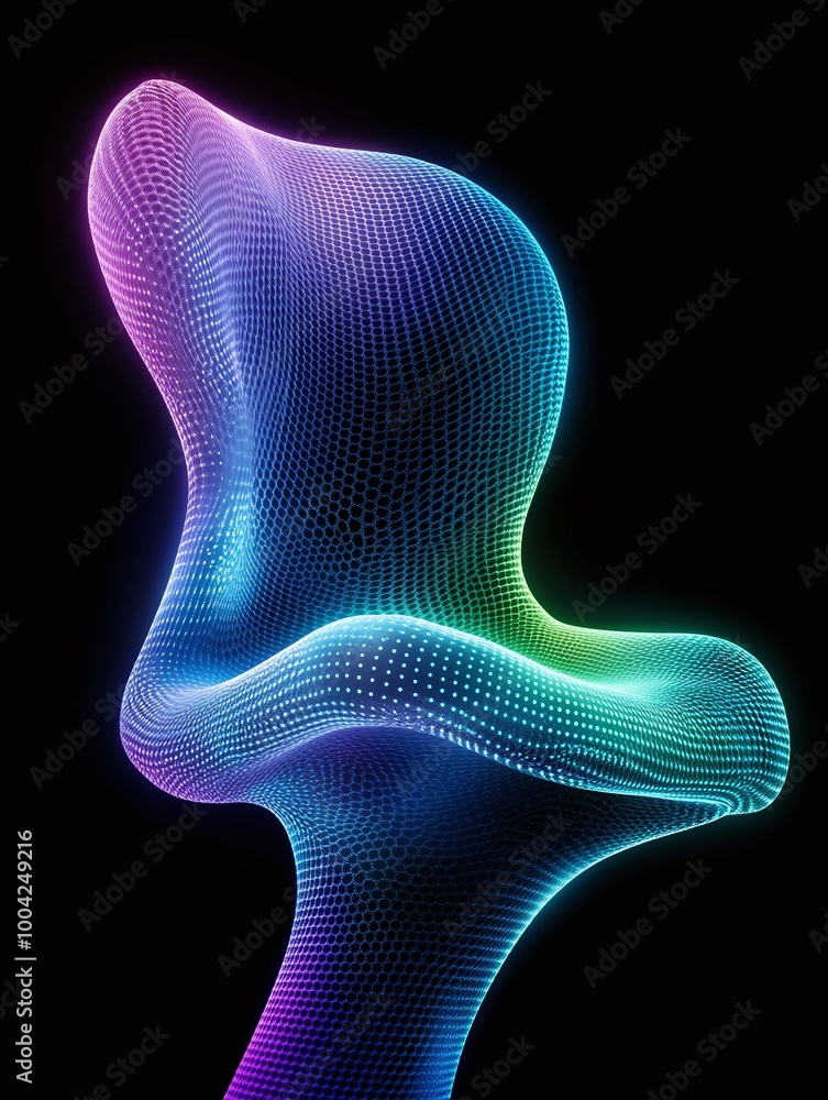 Poster a vibrant, abstract 3d wireframe structure with shifting colors against a dark background. a minimal