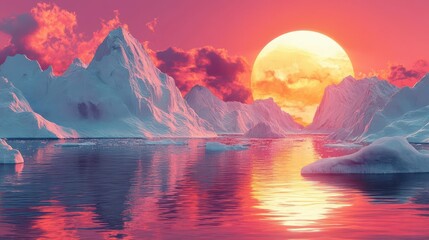 melting glacier illustration showing the effects of climate change with vivid colors representing environmental shifts and urgent themes related to global warming