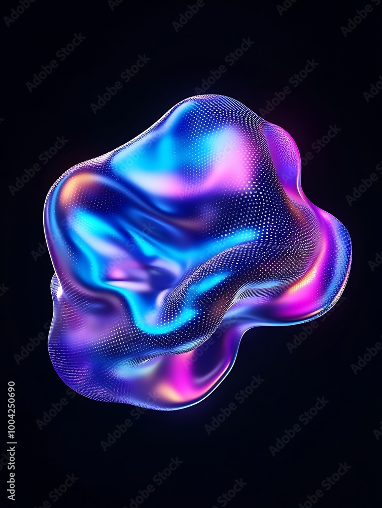 Poster a vibrant, abstract 3d shape with colorful highlights on a dark background, perfect for modern desig