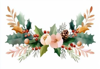 Naklejka premium Christmas watercolor illustration isolated on transparent background with fir branches and text space.
