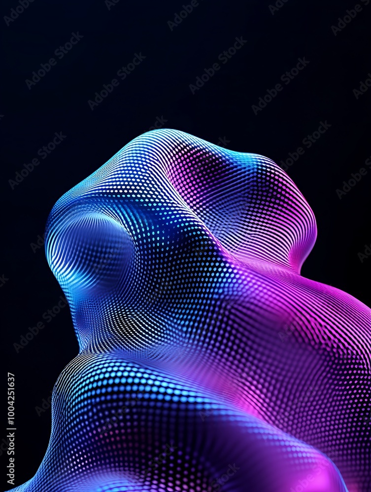 Poster a vibrant wave of colorful pixels creating a smooth abstract shape on a dark background. a minimalis