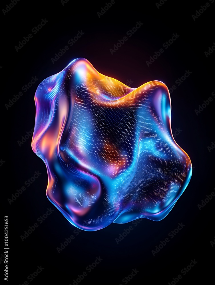 Poster a vibrant, abstract 3d shape with a glossy surface reflecting colorful light. a minimalist poster in