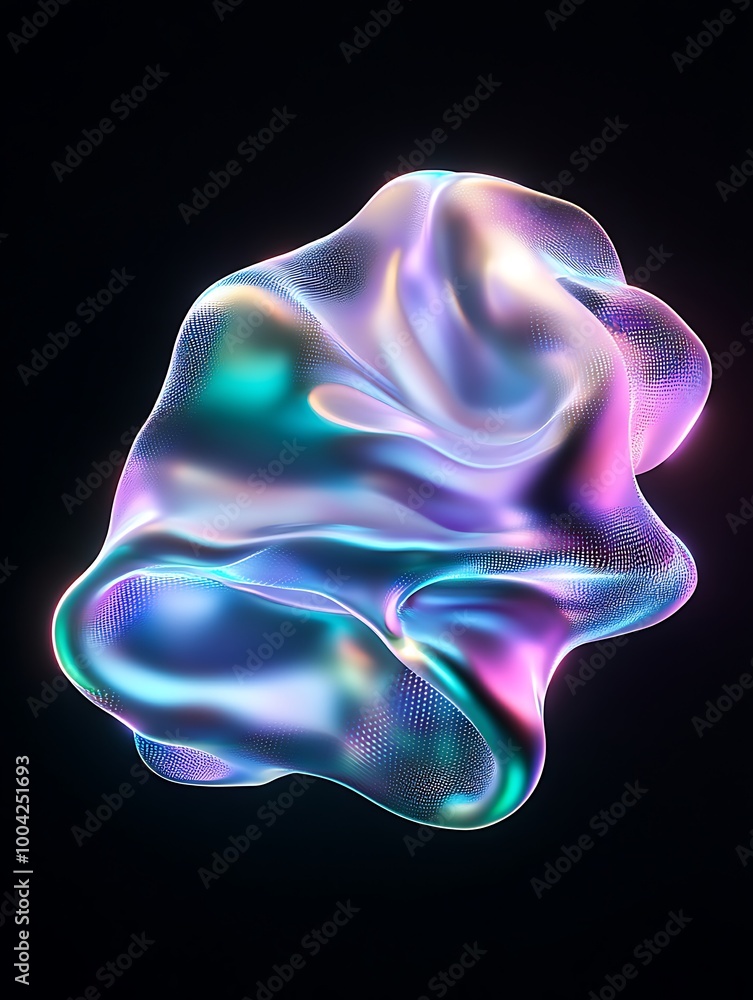 Poster a vibrant, abstract shape with flowing forms and colorful gradients on a dark background. a minimali