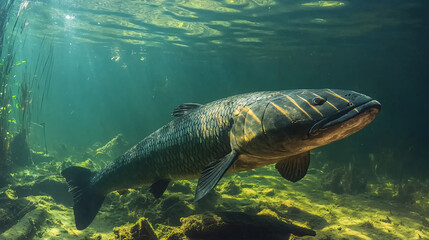 Fototapeta premium A stunning arapaima swimming in the Amazon River
