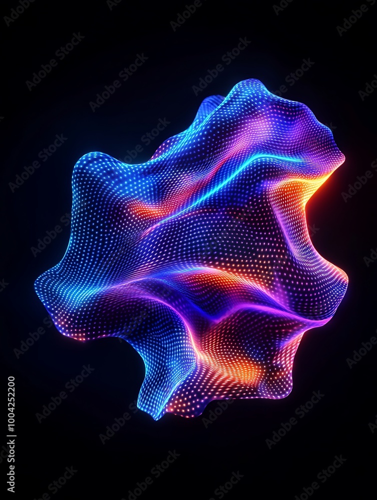Poster abstract 3d illustration with vibrant colors creating dynamic flowing shapes on a dark background. a