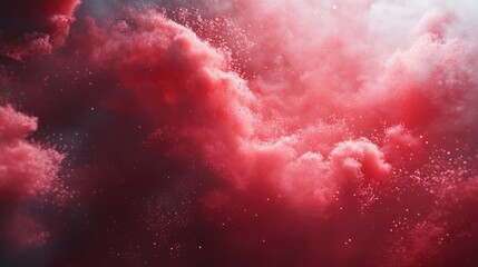 Obraz premium A dense cloud of vibrant red particles, caught in motion, creating a dynamic and fluid visual effect.