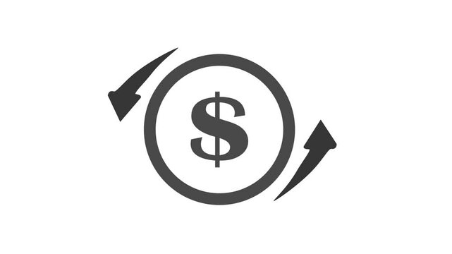 Recycle Money and Dollar Exchange Icon Animation isolated on white background. Reinvest Cash and USD Exchanging Currency