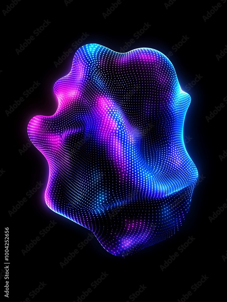Poster abstract 3d shape featuring vibrant blue and pink colors with a unique textured surface, isolated on