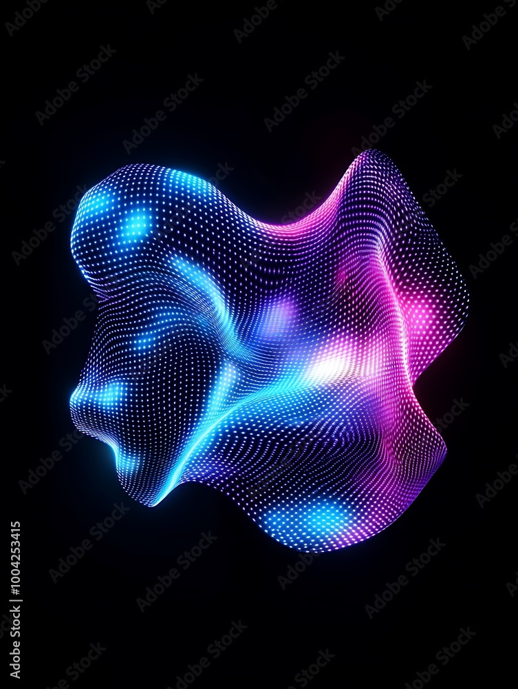 Poster abstract 3d shape with glowing neon colors against a dark background, perfect for modern design proj
