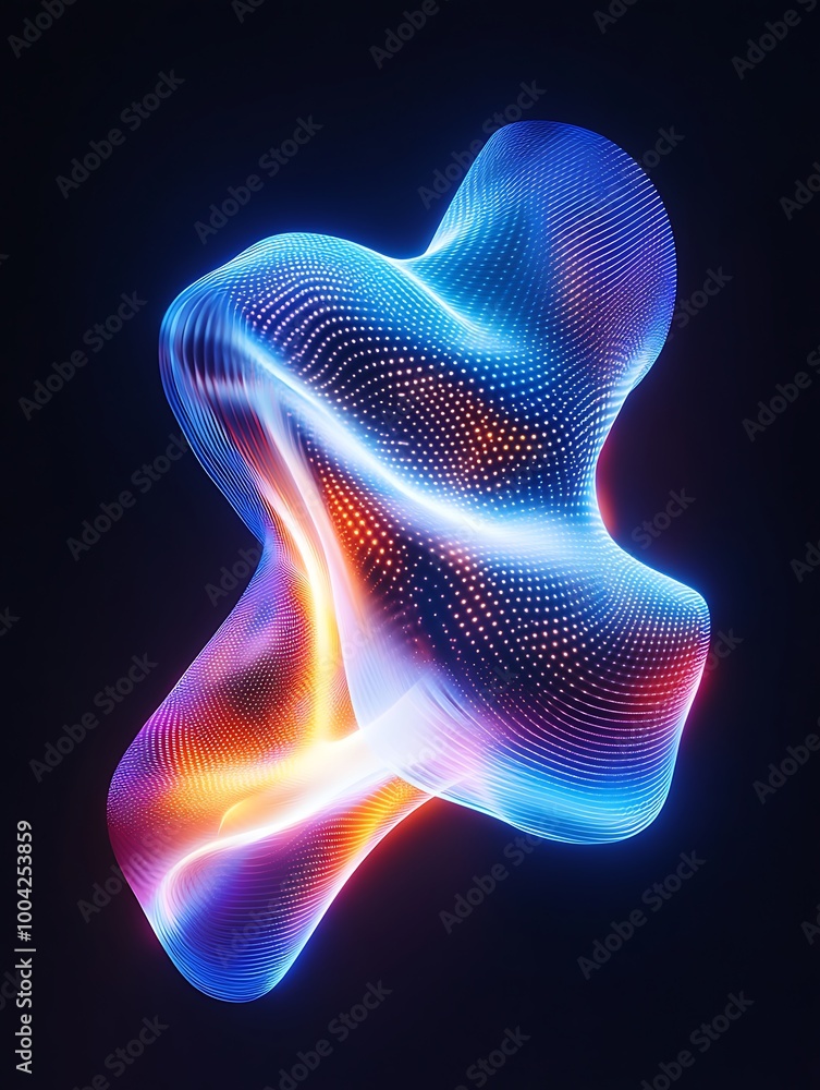 Poster abstract 3d shape with vibrant colors, glowing textures, and dynamic design on a dark background. a 