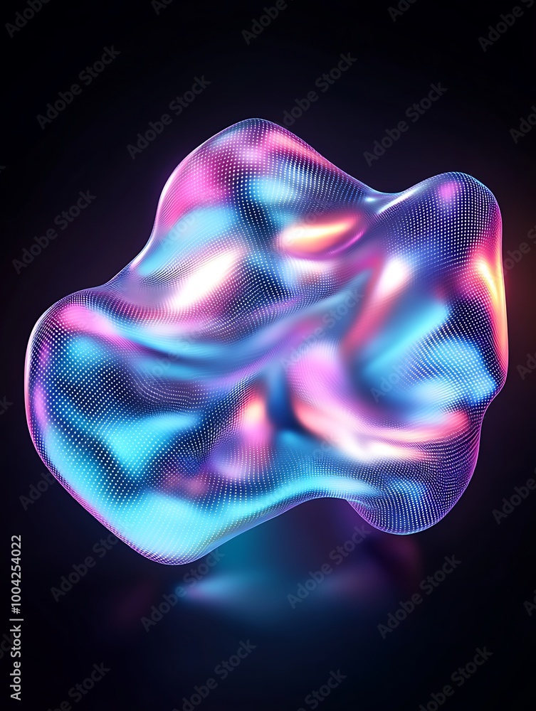 Poster abstract 3d shape with vibrant colors and dynamic lighting on a dark background. a minimalist poster
