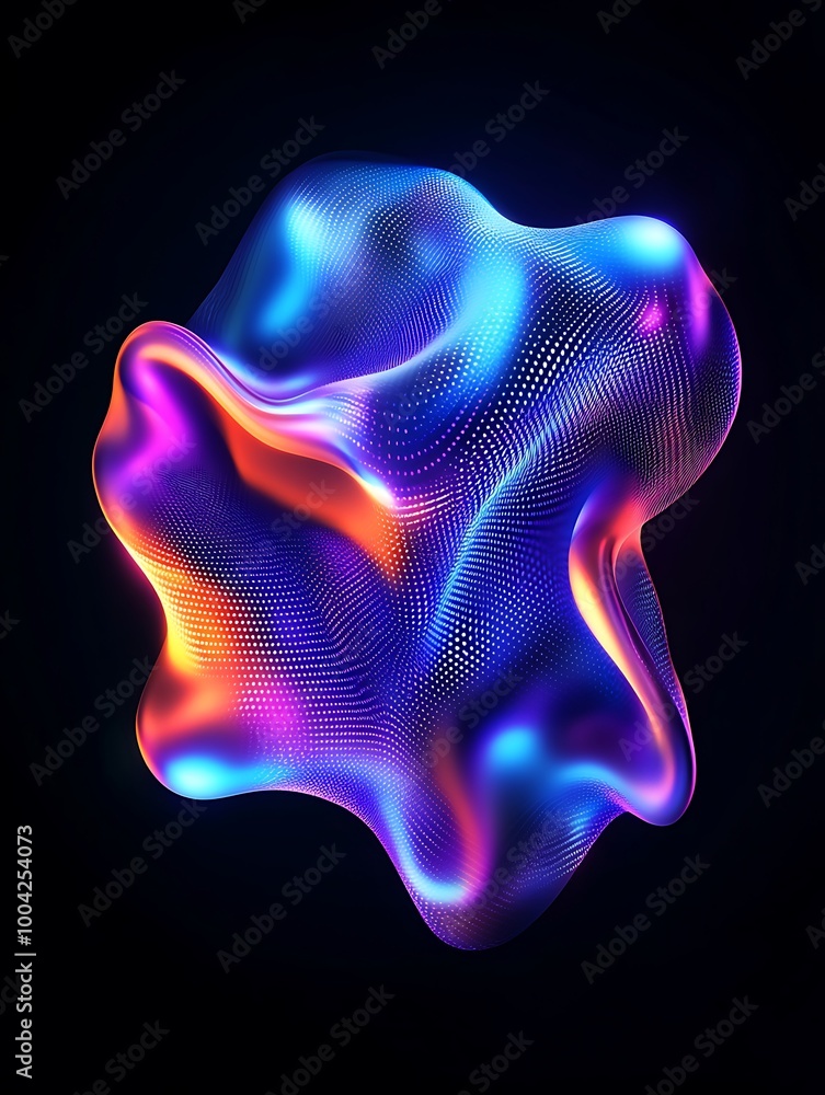 Poster abstract 3d shape with vibrant colors and dynamic lighting on black background, perfect for futurist
