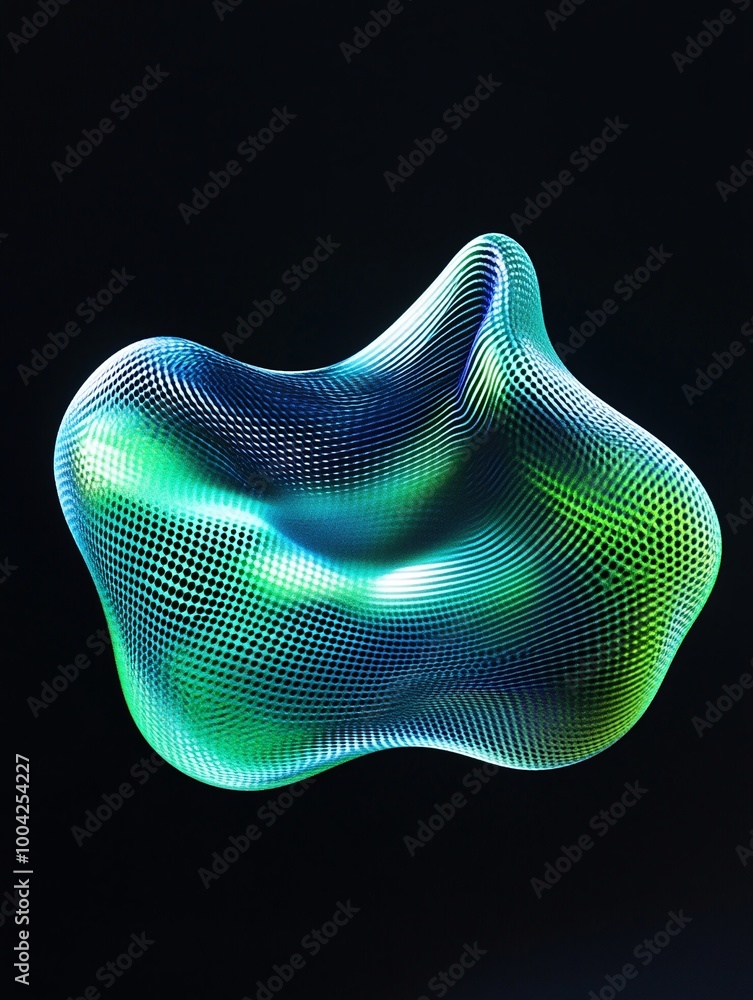 Poster abstract 3d shape with vibrant colors and intricate patterns on a black background. a minimalist pos